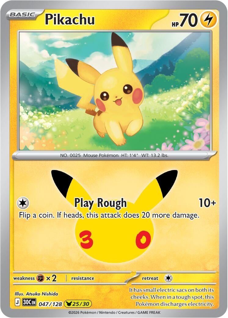 Image for (047/128) Pikachu (ME: 30th Celebration) (30C) - Pokemon