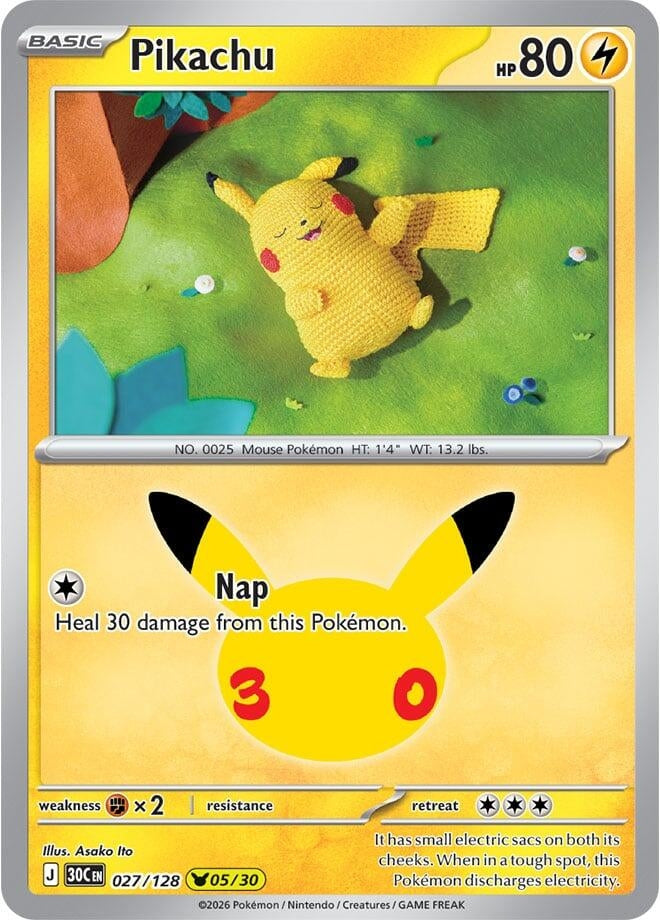 Image for (027/128) Pikachu (ME: 30th Celebration) (30C) - Pokemon