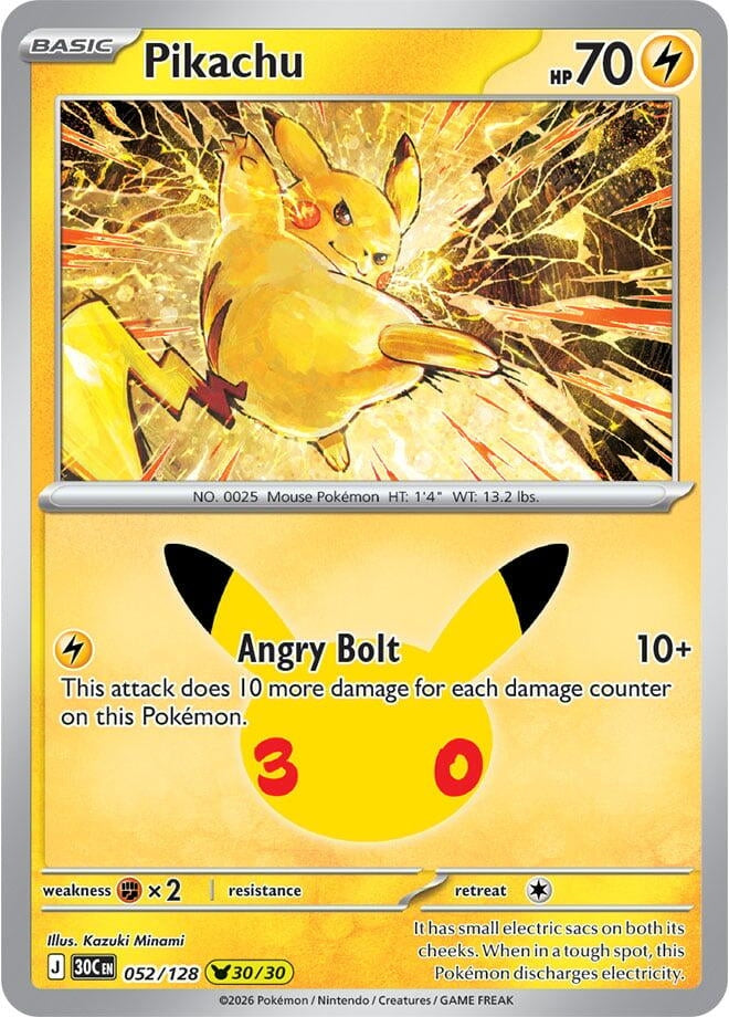 Image for (052/128) Pikachu (ME: 30th Celebration) (30C) - Pokemon