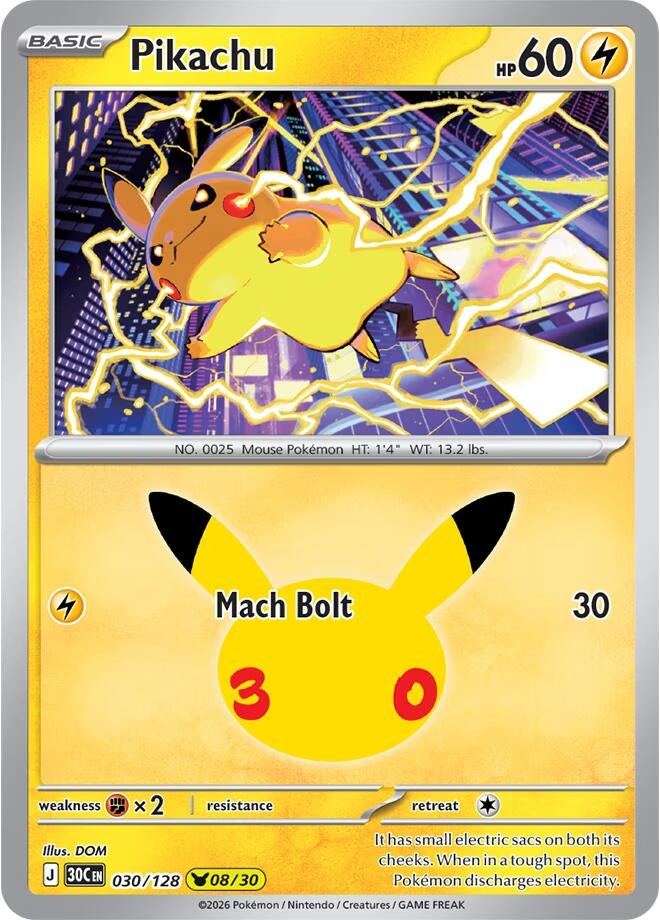Image for (030/128) Pikachu (ME: 30th Celebration) (30C) - Pokemon