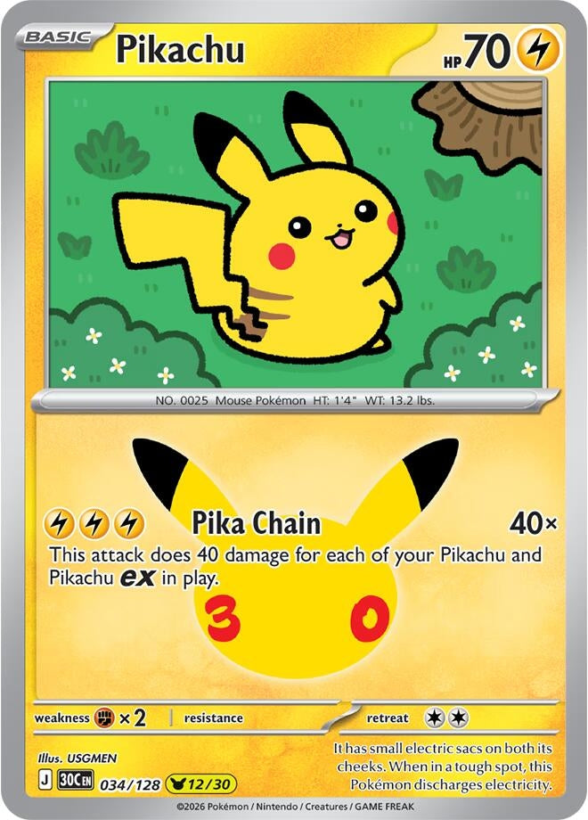 Image for (034/128) Pikachu (ME: 30th Celebration) (30C) - Pokemon