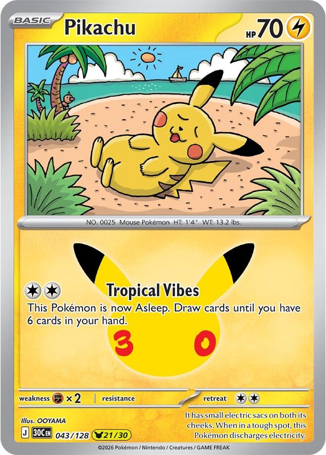 Image for (043/128) Pikachu (ME: 30th Celebration) (30C) - Pokemon