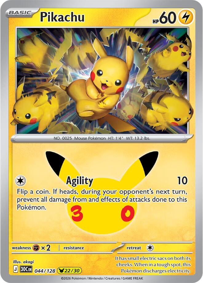 Image for (044/128) Pikachu (ME: 30th Celebration) (30C) - Pokemon