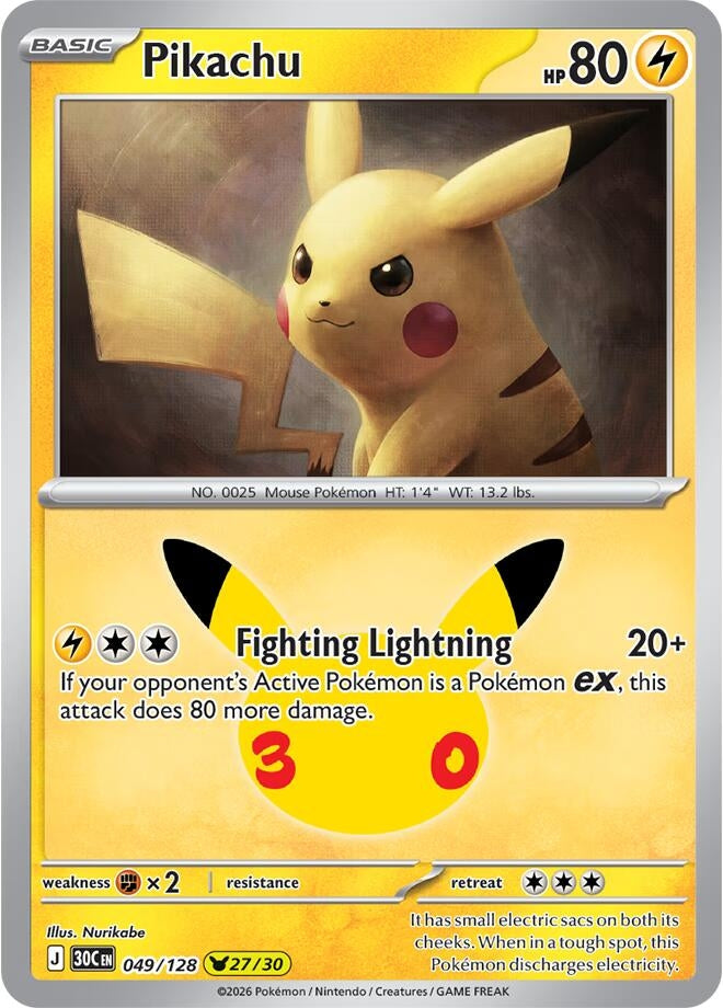 Image for (049/128) Pikachu (ME: 30th Celebration) (30C) - Pokemon