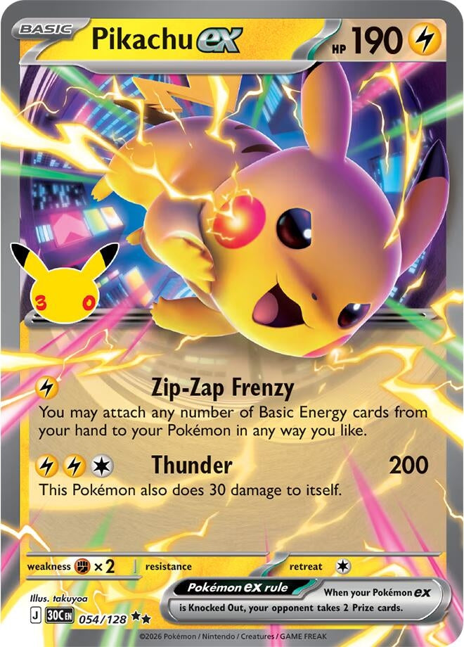 Image for (054/128) Pikachu ex (ME: 30th Celebration) (30C) - Pokemon