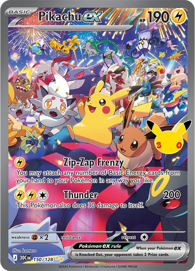 Image for (150/128) Pikachu ex (ME: 30th Celebration) (30C) - Pokemon