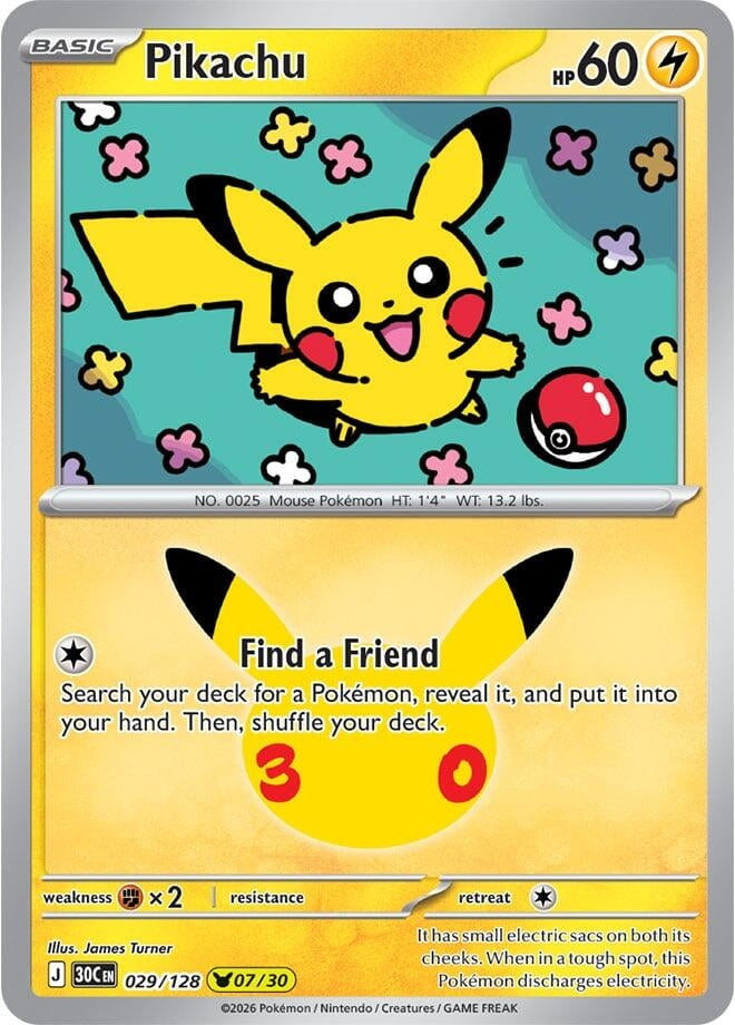 Image for (029/128) Pikachu (ME: 30th Celebration) (30C) - Pokemon