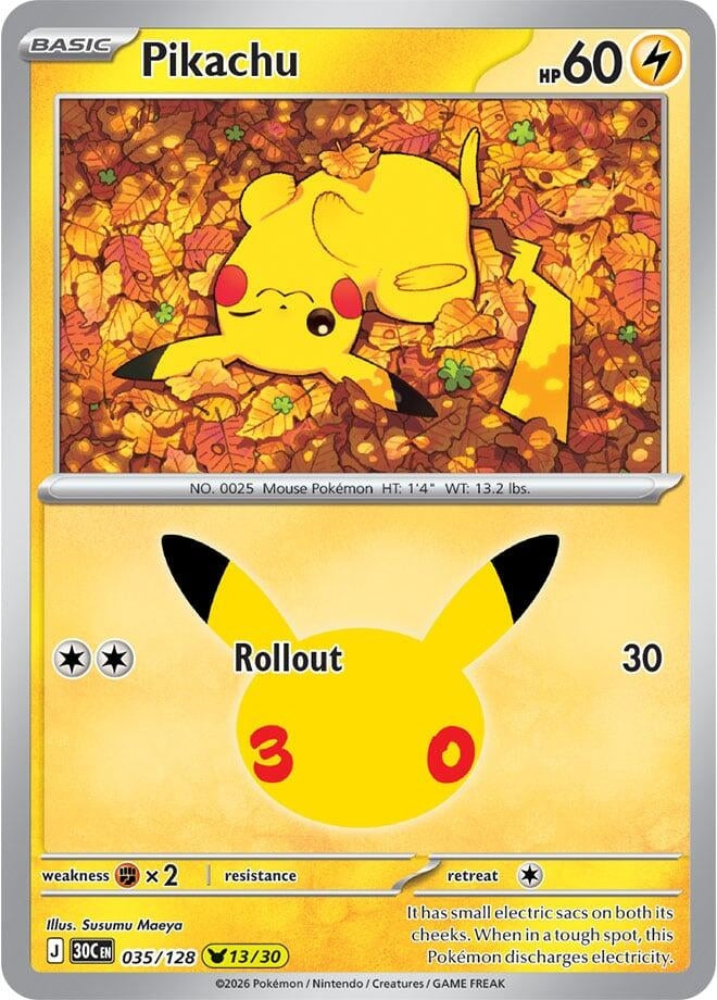 Image for (035/128) Pikachu (ME: 30th Celebration) (30C) - Pokemon
