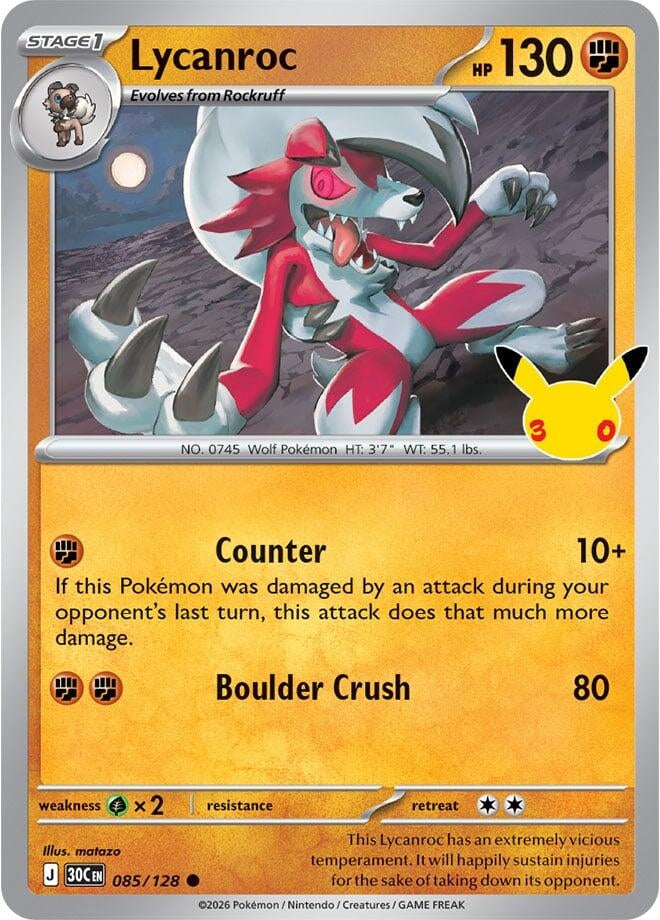 Image for (085/128) Lycanroc (ME: 30th Celebration) (30C) - Pokemon